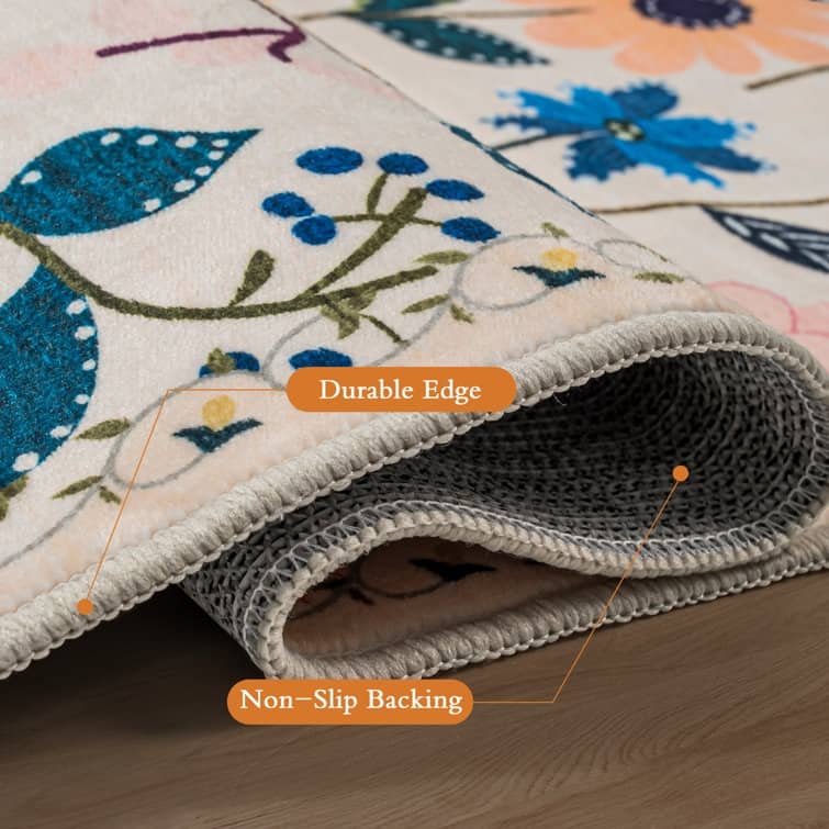 Nature Floral Non-Slip Machine Washable Colorful Modern Area Rug