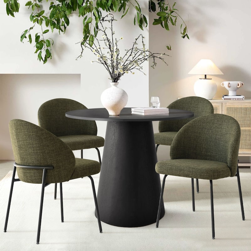 Modern Fabric Dining Chairs with Curved Back and Steel Legs, Set of 4 - Olive