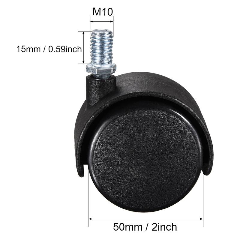 Furniture Casters Nylon Threaded Stem Swivel Caster Wheels Black - 2 inch, M10 x 15mm, 5pcs