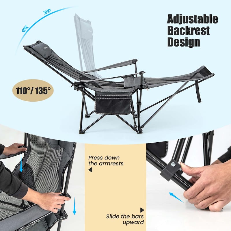 Goplus Folding Camping Chair with Detachable Footrest for Fishing, - See Details