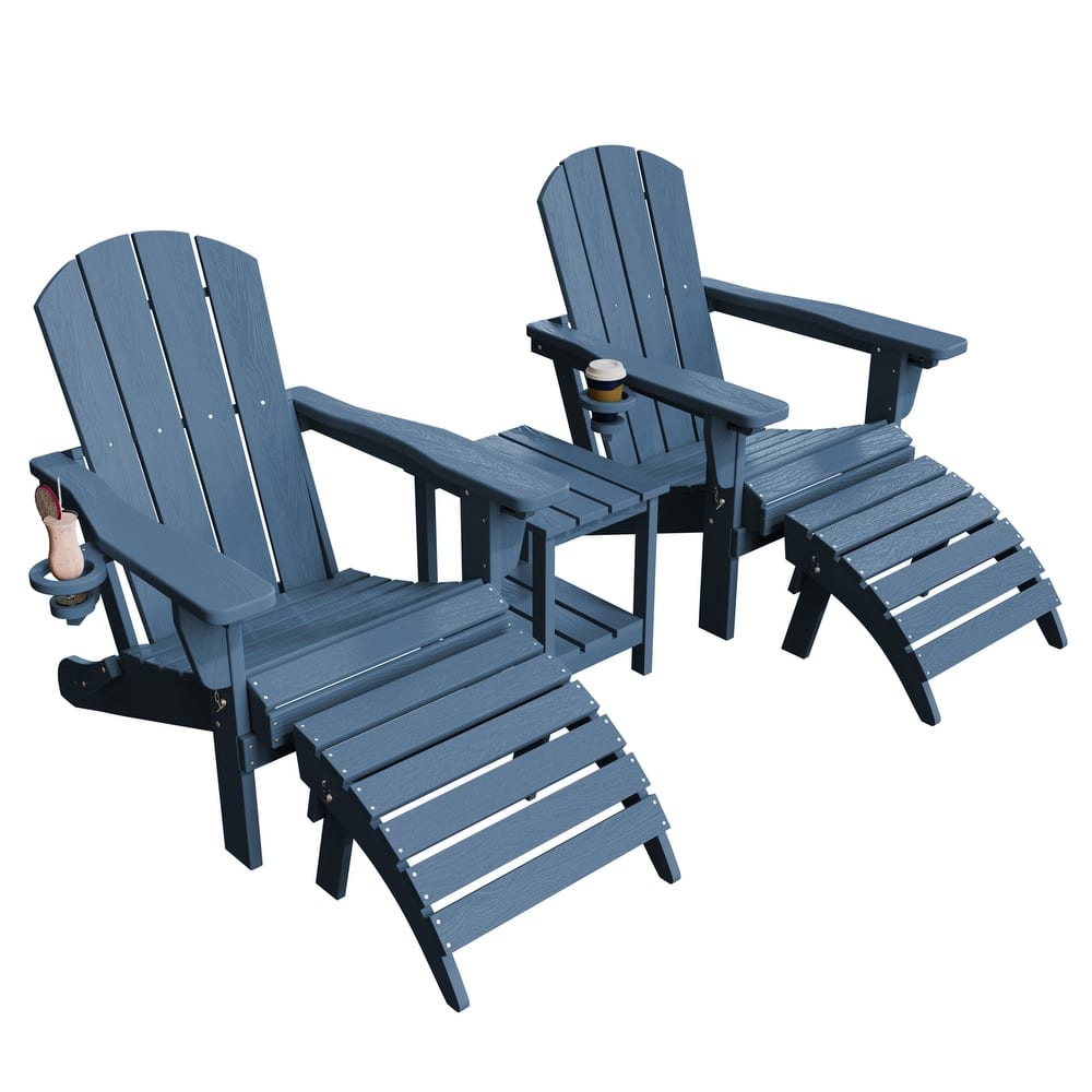 5-Piece Adjustable Plastic Patio Adirondack Chairs With Side Table Set