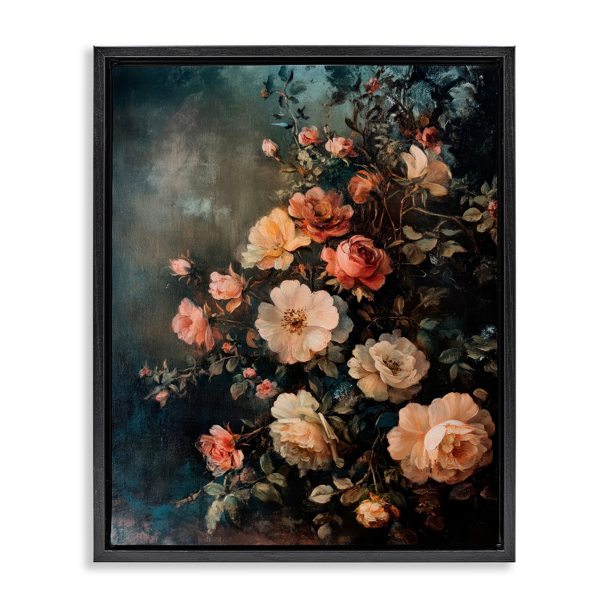 Stupell Dark Rose Florals Framed Floater Canvas Wall Art Design By Petal Prints Design