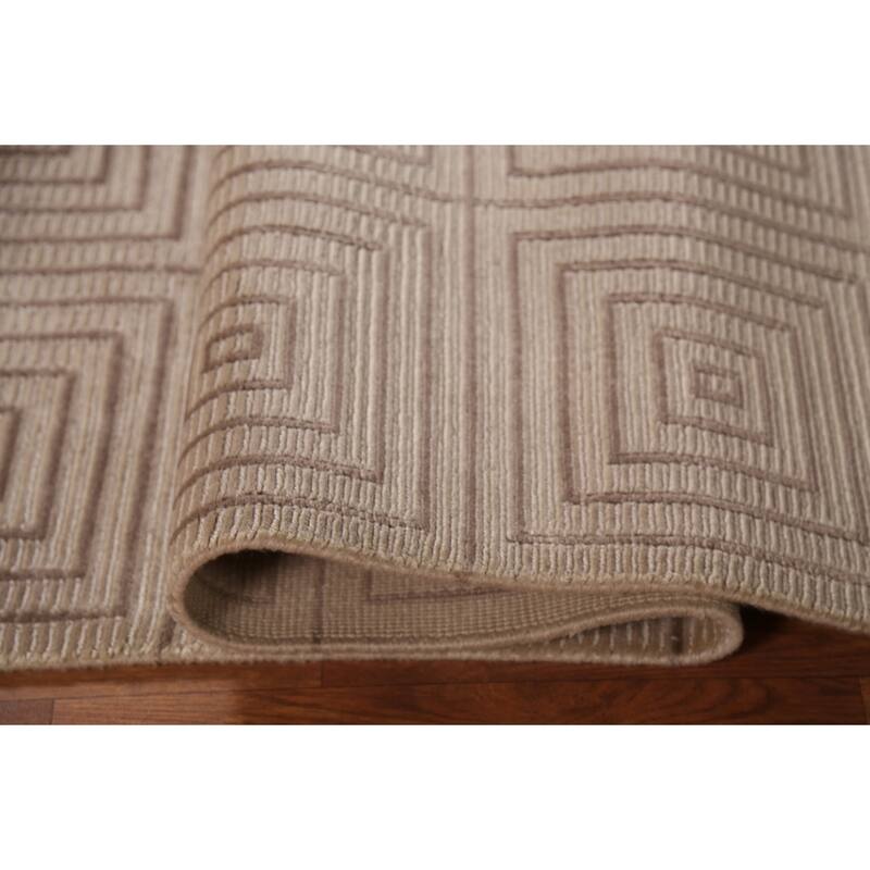 All-Over Geometric Nepalese Modern Area Rug Hand-Knotted Wool Carpet - 6'0"x 8'7"