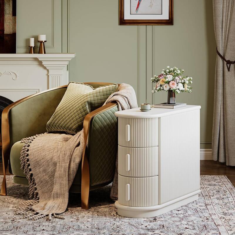 3-Drawer Wooden End Table, Slim Sofa/Chair Side Table Nightstand for Living Room & Bedroom