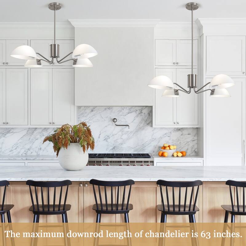 4-Light Hanging Island Linear Chandelier Lighting Fixture with Glass Shade for Dining Room Kitchen Island