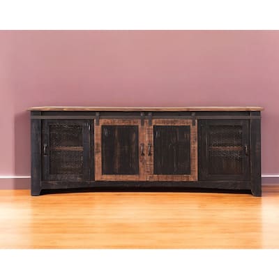 HomeRoots 79" Black Solid Wood Cabinet Enclosed Storage Distressed TV Stand - 78.75' X '34.75' X '19