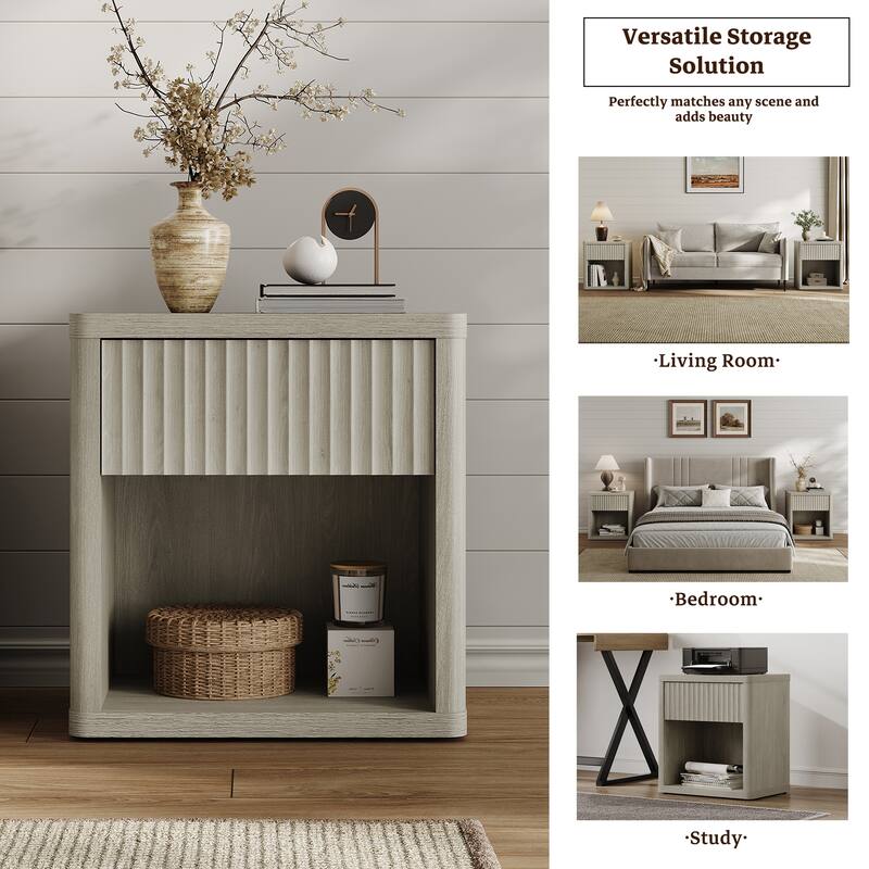 SICOTAS Nightstand with 1 Drawer and Open Storage