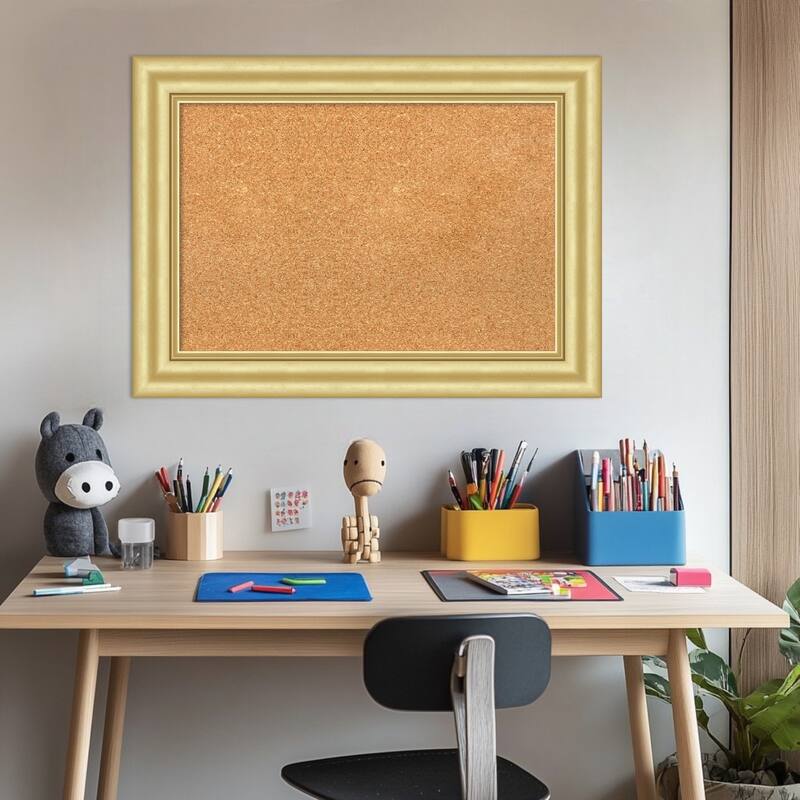 Sophia Gold Framed Cork Board - Bulletin Board, Organization Board, Pin Board