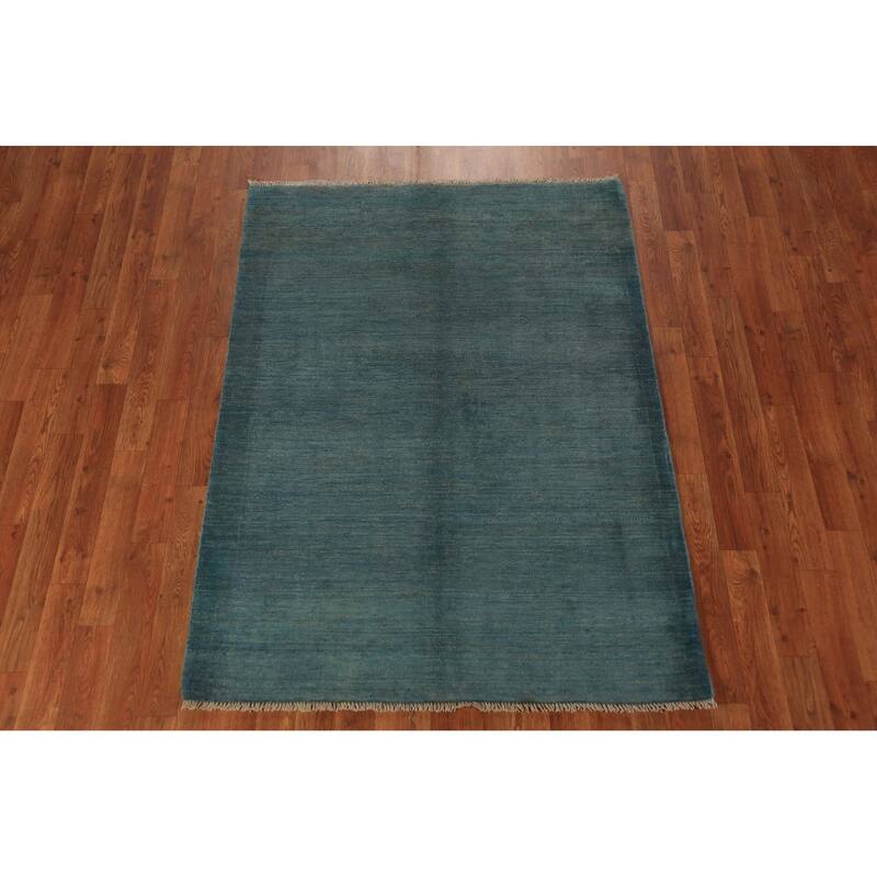 Striped Blue Gabbeh Oriental Rug Hand-Knotted Wool Carpet - 3'8" x 5'1"