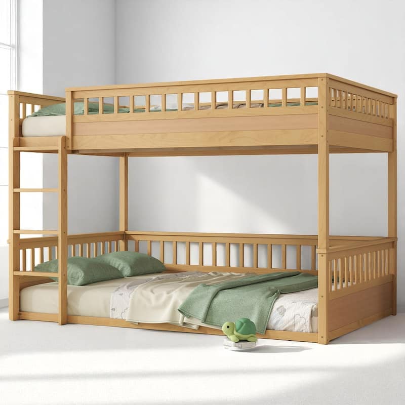 Convertible Twin XL Over Queen Size Bunk Bed with Safety Rails, Ladder and Wood Slats, No Box Spring Needed
