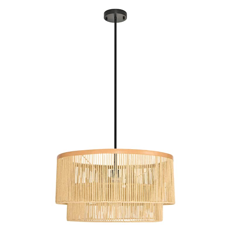 1-Light Rattan Farmhouse Boho Rustic Drum Light