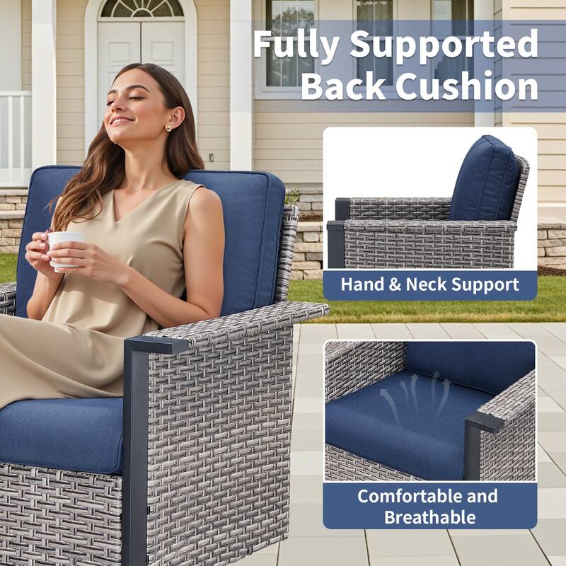 Pocassy Outdoor Wicker Sofa Glider Chair with Ottoman Set