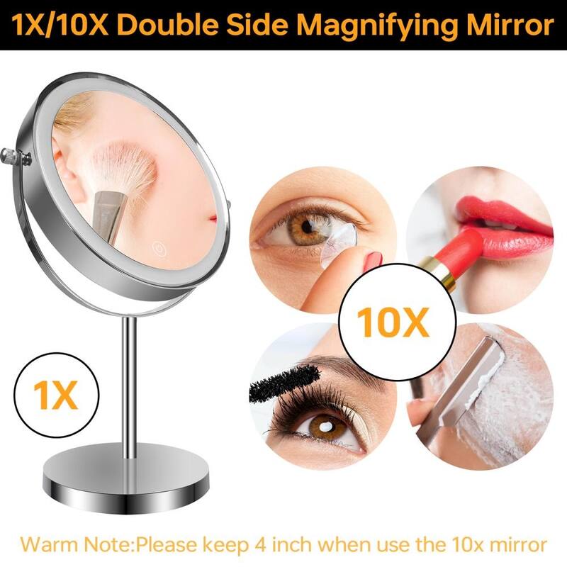 8-inch Double Sided Magnifying Makeup Mirror with 3 Color LED Light Dimmable