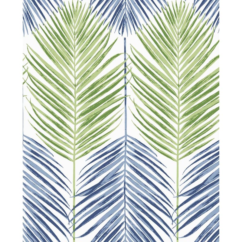 NextWall Two Toned Palm Peel and Stick Wallpaper - 20.5 in. W x 18 ft. L - Coastal Blue & Fern Green
