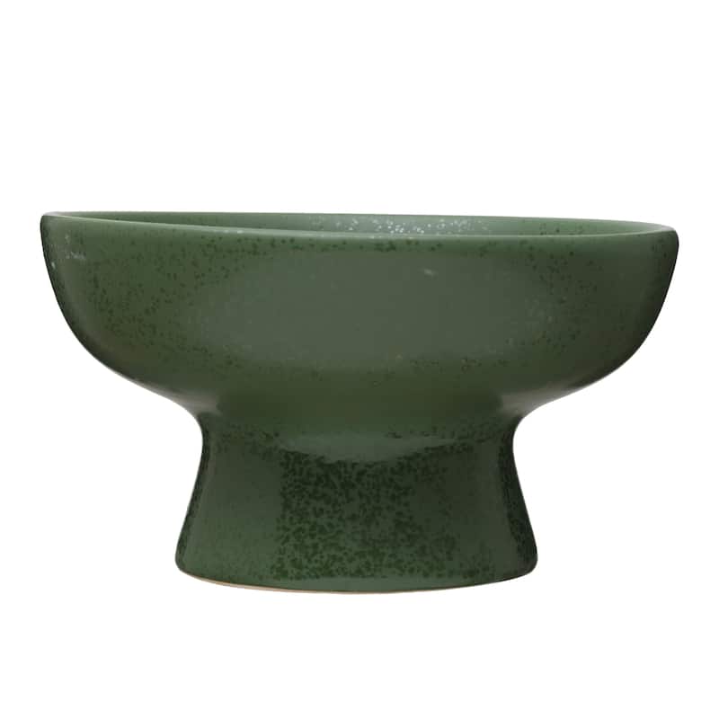 Stoneware Footed Bowl - 12.6"L x 12.6"W x 7.1"H - Green - 12.6"L x 12.6"W x 7.1"H
