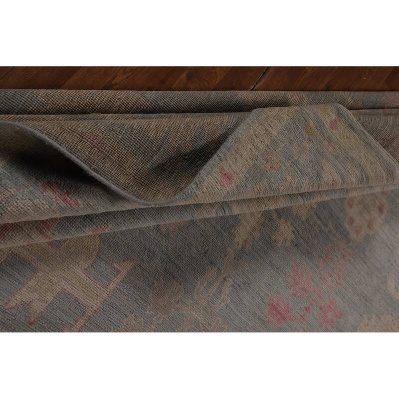 Blue Oushak Vegetable Dye Turkish Large Rug Hand-Knotted Wool Carpet - 9'9"x 13'11"