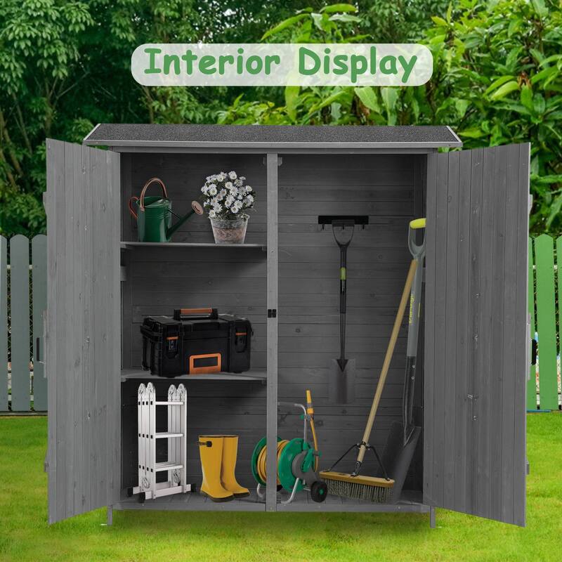 56"L Outdoor Storage Shed with Lockable Doors, Waterproof Roof, Detachable Shelves