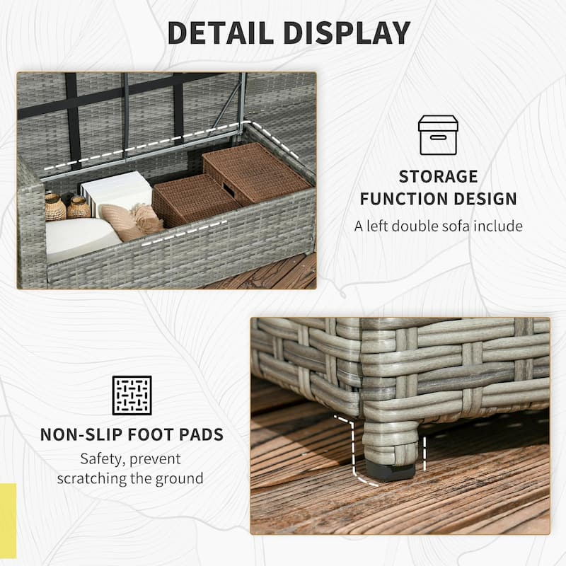 7PCS PE Rattan Patio Set, L Shape Sectional Storage, Weatherproof