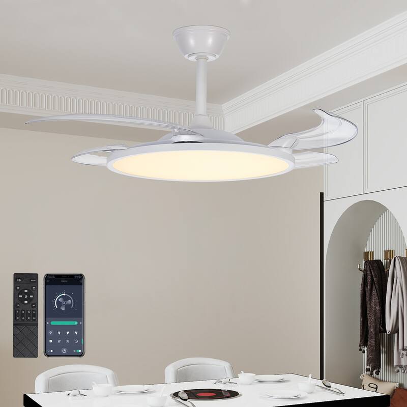 42 Inch Retractable Ceiling Fan with Light, Smart APP/Remote Control Ceiling Fan Light for Bedroom Living Room