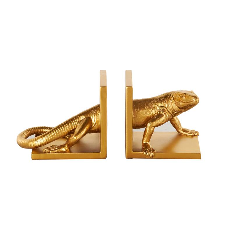 Gold Resin Crawling Animal Decorative Bookends (Set of 2) - 4"W x 7"L x 6"H