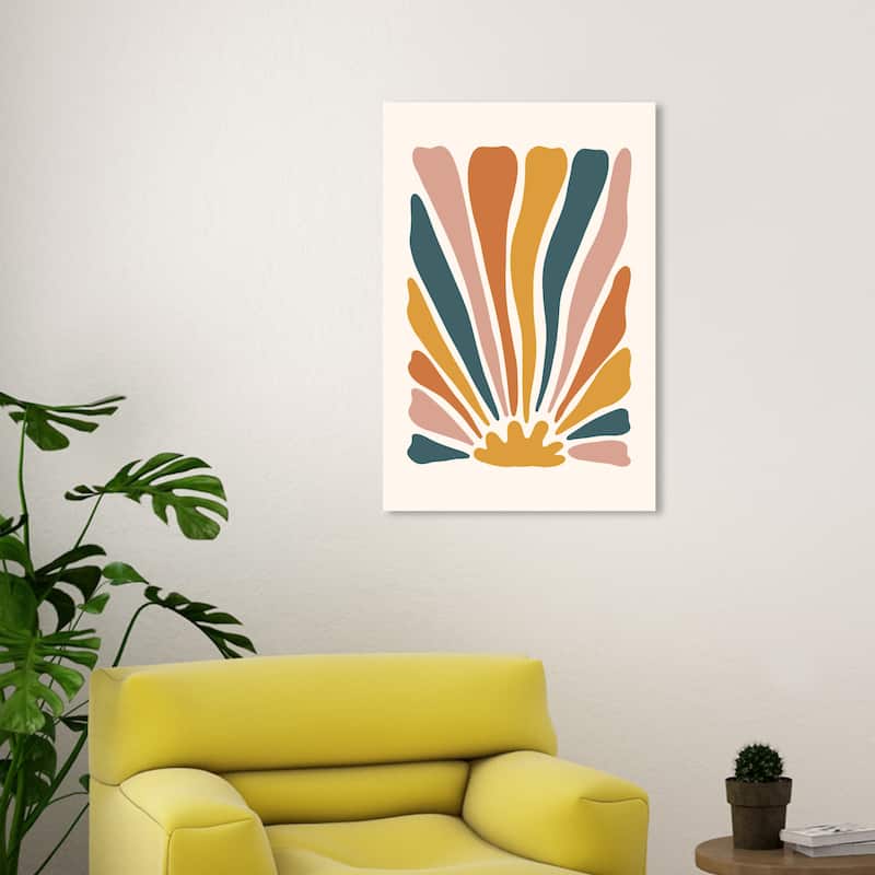 Wynwood Studio Canvas Abstract Petals Sunrays Gold and Teal Modern & Contemporary Wall Art Canvas Print