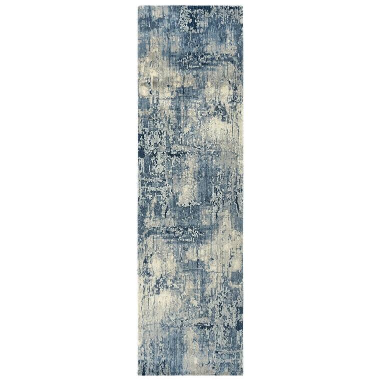Alora Decor Radiant Abstract Distressed Wool Blend Rug - 2'6" x 8' Runner - Blue