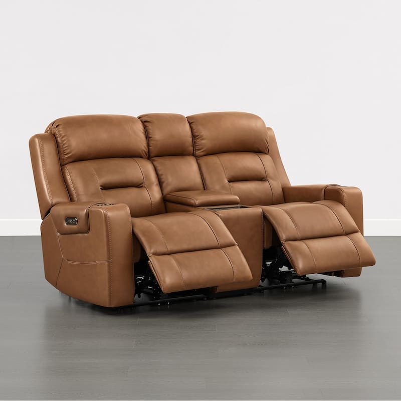 Spruce & Spring Genuine Leather Power Reclining Sofa with Wireless Charging