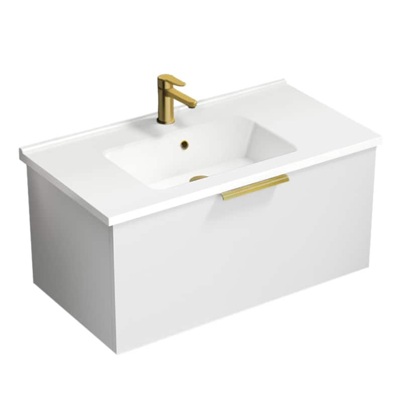 Nameeks Bodrum-3318-W Bodrum 33" Wall Mounted Single Basin Vanity Set - Gloss White / Matte Gold