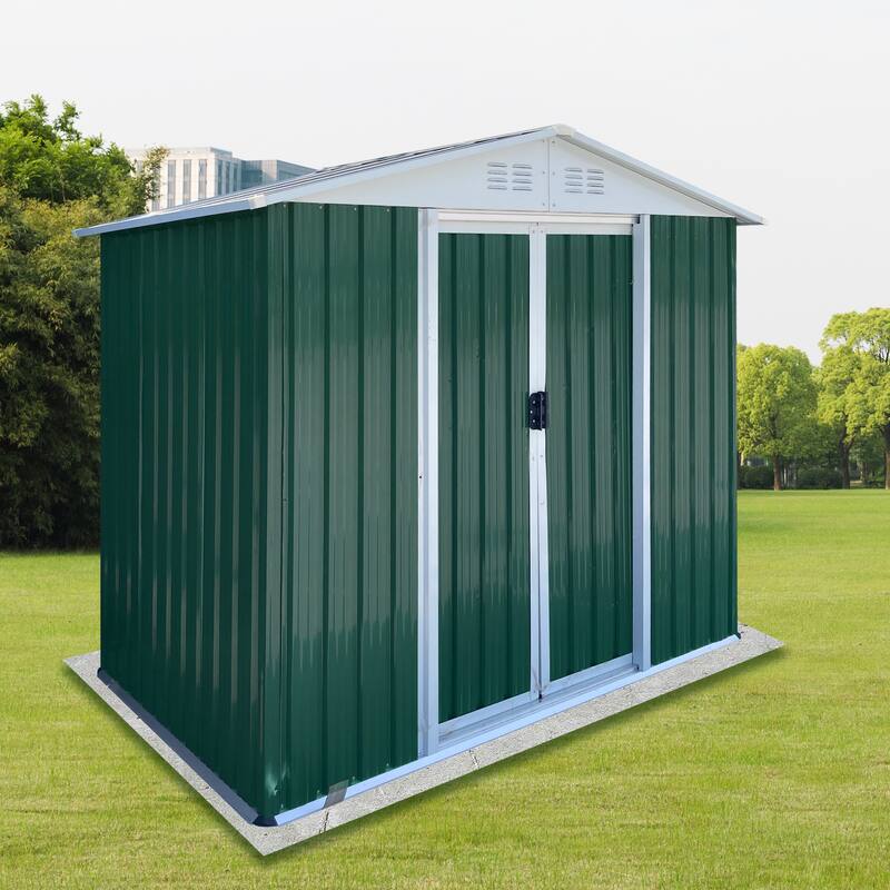 6FTx4FT Apex Roof Green Outdoor Tool Storage House Garden Shed