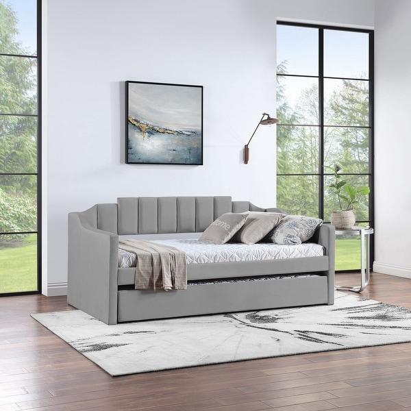Upholstered Tufted Velvet Daybed Rounded Corners and Pull Out Bed