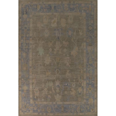 Floral Oushak Turkish Large Rug Hand-Knotted Vegetable Dye Wool Carpet - 9'10" x 13'9"