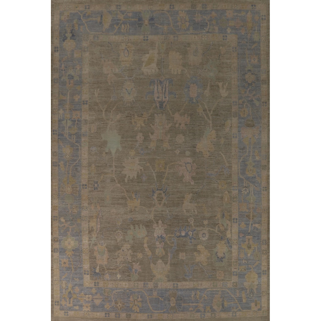 Hand Knotted Oriental 100% Wool Carpet Transitional All-Over Greys & Charcoal Oushak Area Rug - 13' 9'' X 9' 10''