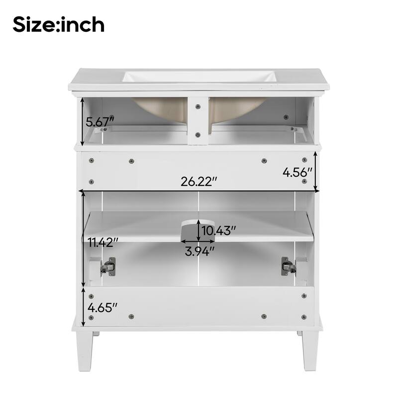 30-inch Bathroom Vanity With Ceramic Basin, Soft Close Door And Adjustable Shelves