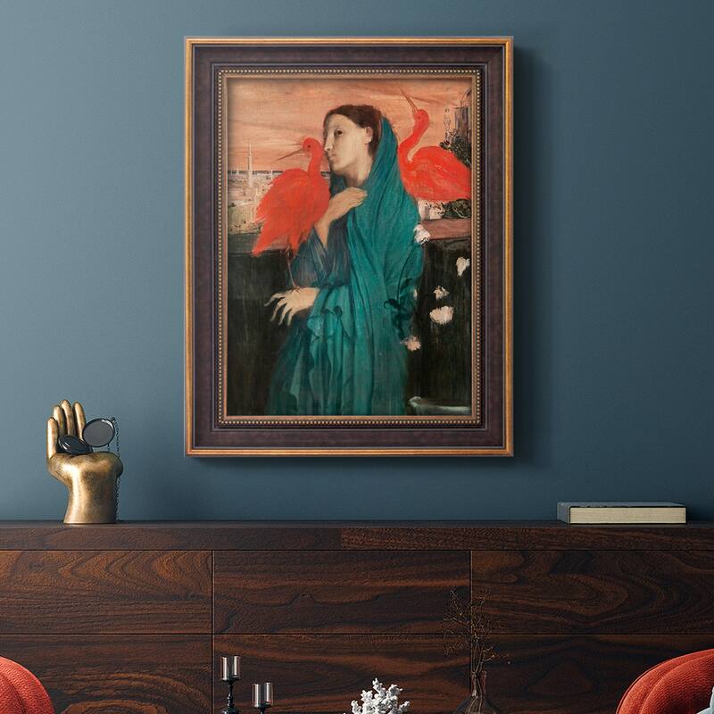 Young Woman with Ibis Premium Framed Canvas- Ready to Hang
