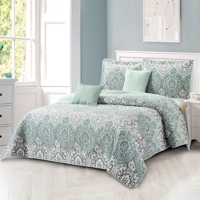 Home Soft Things 5 Piece Kingston Damask Printed Microfiber Quilts