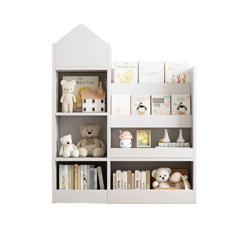 Wood Kids Wooden Bookshelf Toy Storage Organizer with Bookcase