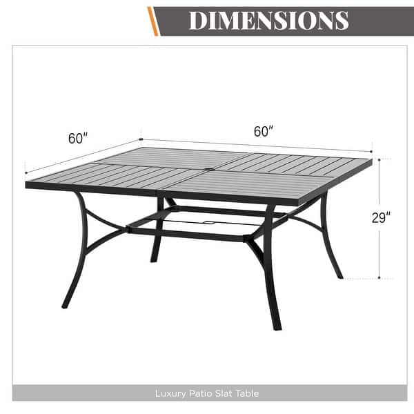 dimension image slide 1 of 3, MAISON ARTS Patio Dining Set 9 Pieces, Outdoor Dining Set for 8, 60" Square Metal Dining Table with 8 Textilene Dining Chairs