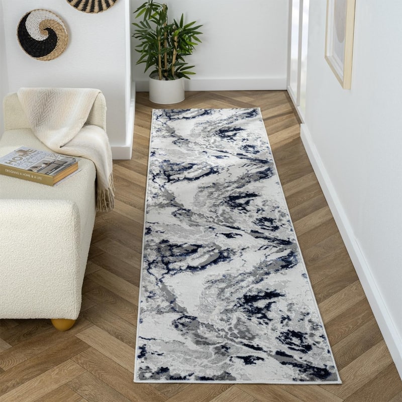Luxe Weavers Abstract Marble Area Rug, Indoor Carpet - 2x7 - Blue