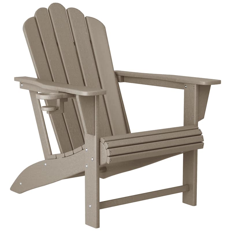 Aderson Outdoor Patio Commercial-Residential Adirondack Chair with Swivel Cupholder - Weathered Wood