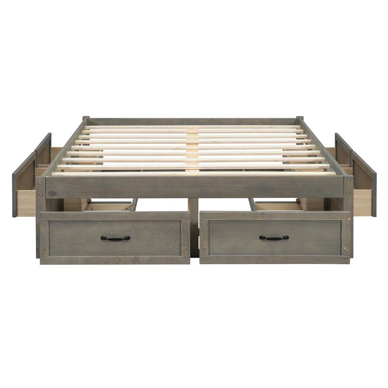 Full Size MDF Platform Bed with 6 Storage Drawers and 350lb Weight Capacity