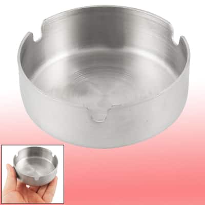 Home Silver Tone 8cm Dia Stainless Steel Round Cigarette Ashtray - Silver Tone