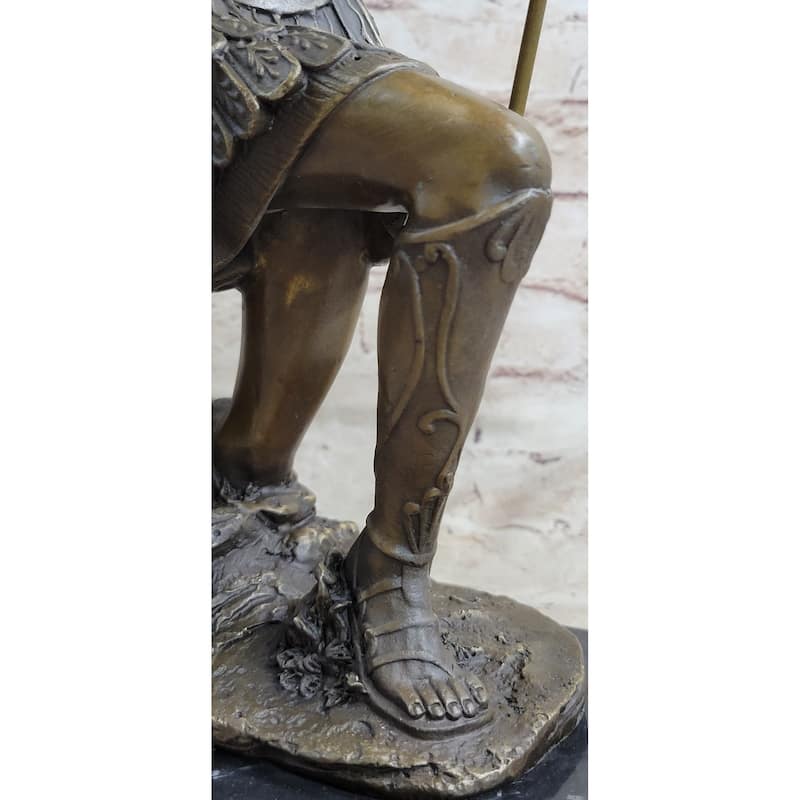 Greek Hoplite Roman Legion Warrior Hero Bronze Statue Sculpture On Marble Base
