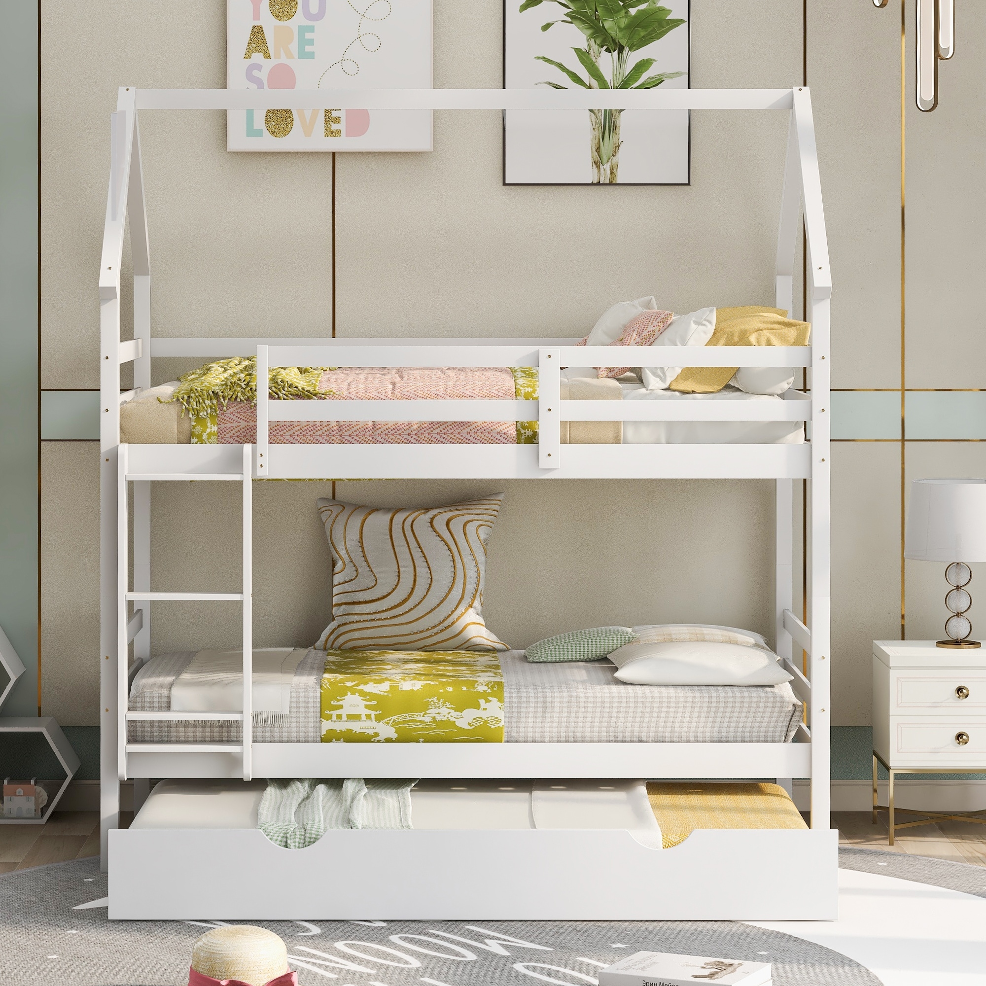 Twin over Twin House Bunk Bed with Trundle and Chimney Design Bed Bath Beyond 37743053