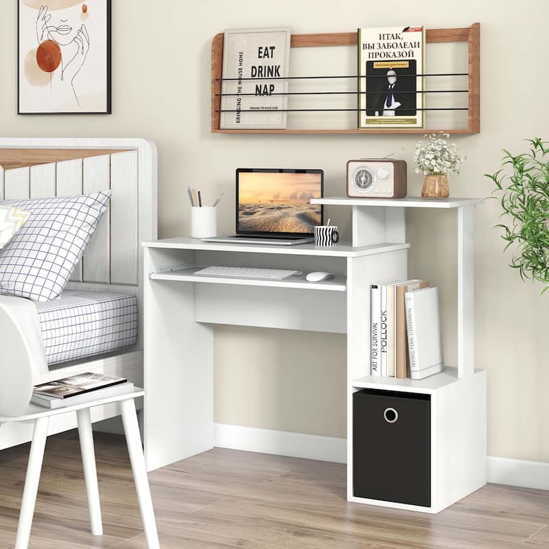 Compact Home Office Workstation Computer Desk w/Keyboard Tray