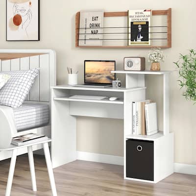 Compact Home Office Workstation Computer Desk w/Keyboard Tray