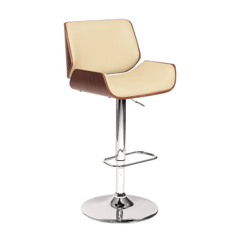 Hollywood Regency Swivel Adjustable Barstool with Walnut Wood Accent and Chrome Finish for Modern Home Bar Seating