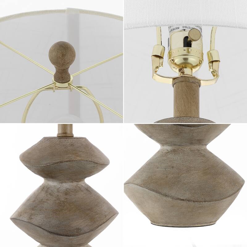Leif 24.5" Minimalist Coastal Resin/Iron Cairn LED Table Lamp, Brown Wood Finish by JONATHAN Y