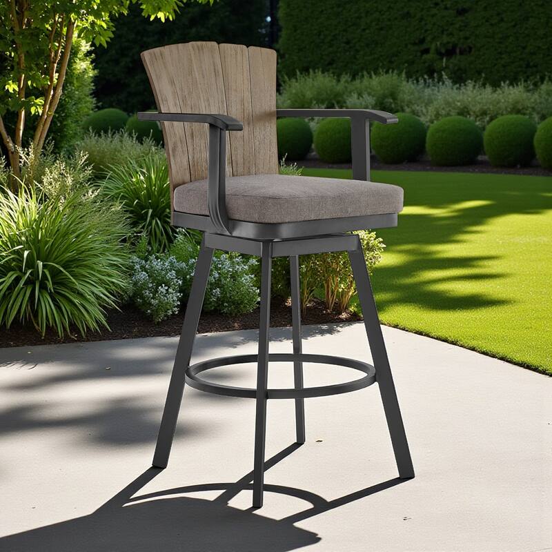 HomeRoots 40" Charcoal Metal Swivel Outdoor Counter Height Bar chair with Footrest - Charcoal