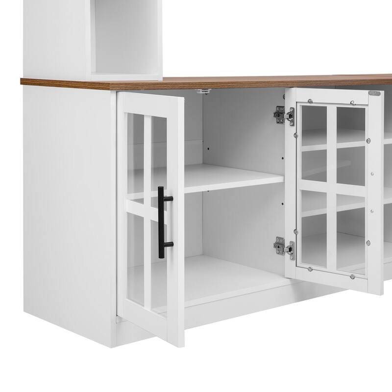 95.5" Entertainment Center for TVs up to 80", Media Console with Tempered Glass Doors & Bookshelves