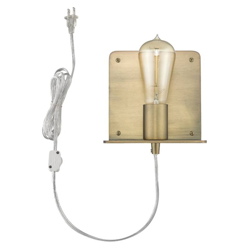 Modern Dull Gold Plug-In Wall Sconce with Shelf Steel Flush Mount Light Fixture LED Compatible - 6" H x 5" W x 5" D